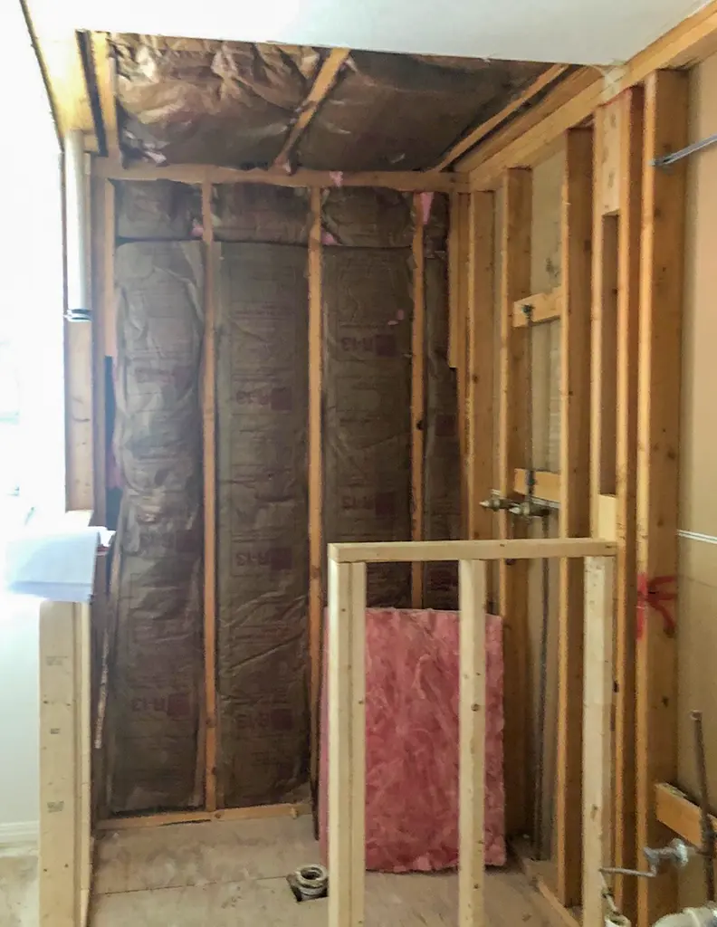 Bathroom before remodeling - framing and insulation phase