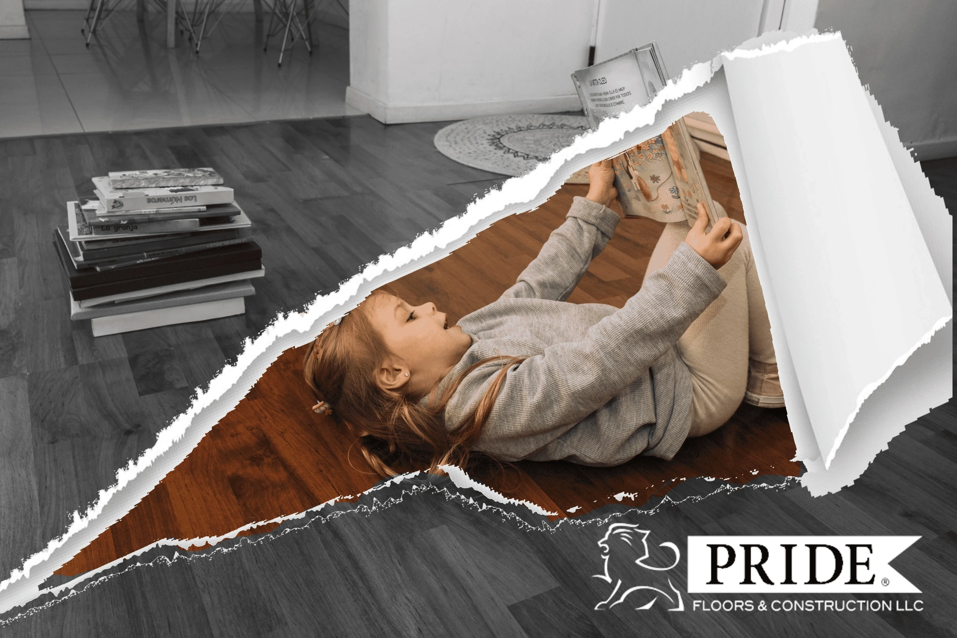 Child reading on durable family-friendly flooring for back-to-school season in San Antonio