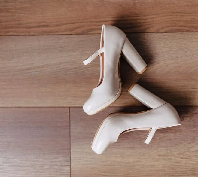 High heel shoes on hardwood floor demonstrating potential damage risks