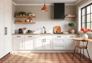 Patterned tile flooring in modern San Antonio kitchen showcasing fall trends