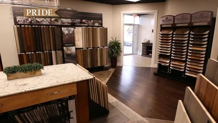 Pride Floors showroom interior with flooring samples
